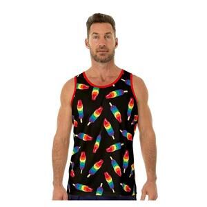 Uzzi Men’s Tank Top Rainbow Pride Flag Sleeveless Fun Top Ice Cream Pattern Sz M